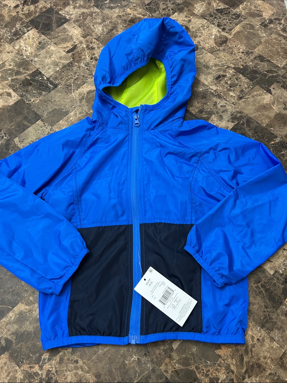 NWT 🆕 Kids Hooded Windbreaker Jacket in Bright Blue with Navy Panels 4/5 years